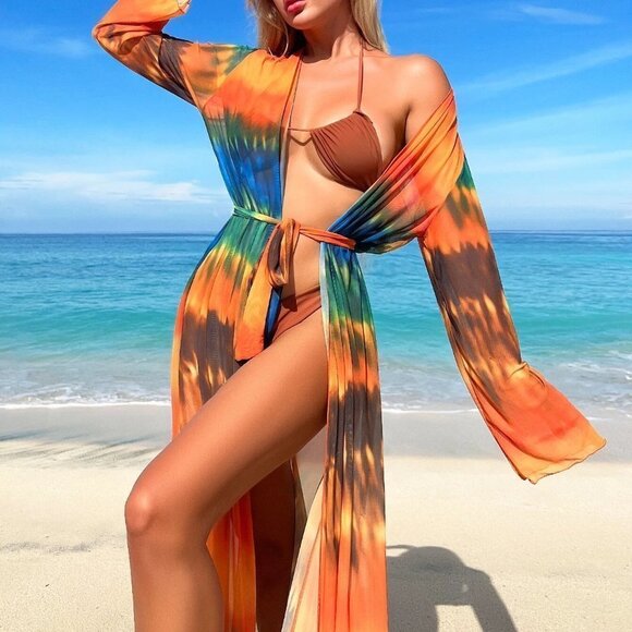 Boho Beachy Vacay Womens Tie Dye Belted Kimono - Picture 3 of 5